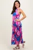 Magenta Floral Satin Pleated Halter Neck Midi Dress sold by Pinkblush