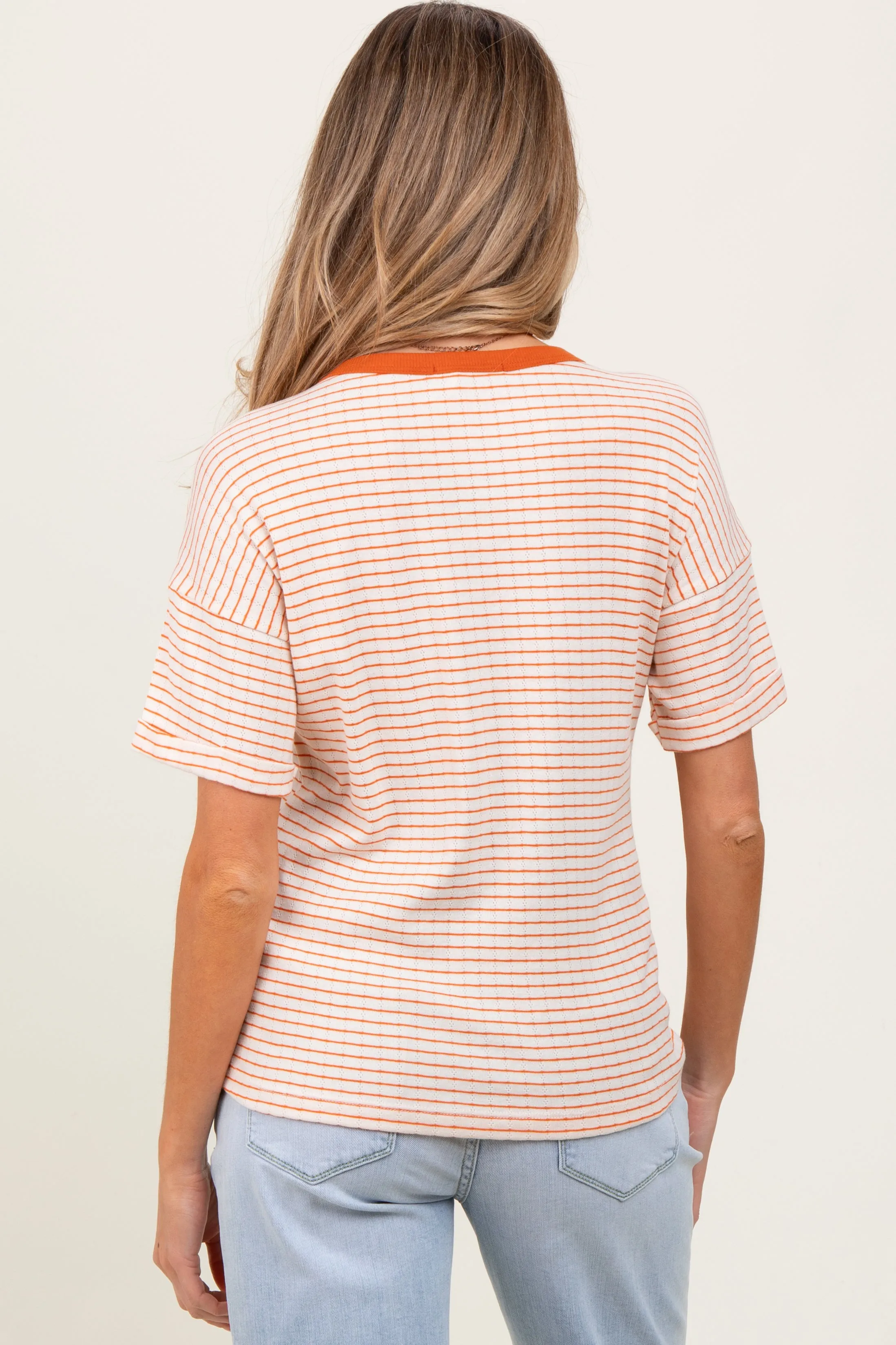 Orange Pointelle Knit Striped Maternity Top sold by Pinkblush product image thumbnail 4