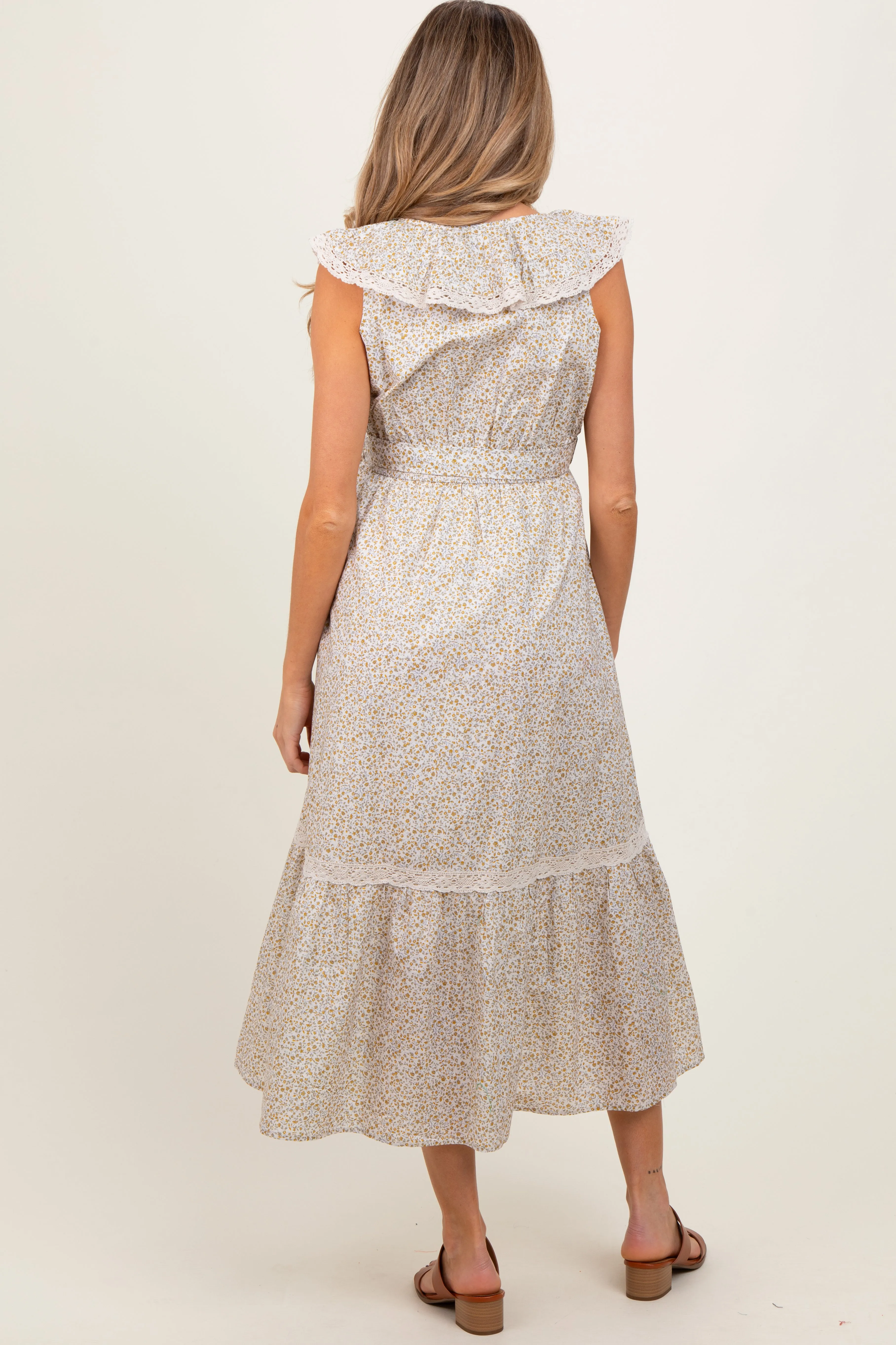 Cream Ruffled Floral Cotton Maternity Maxi Dress sold by Pinkblush product image thumbnail 4