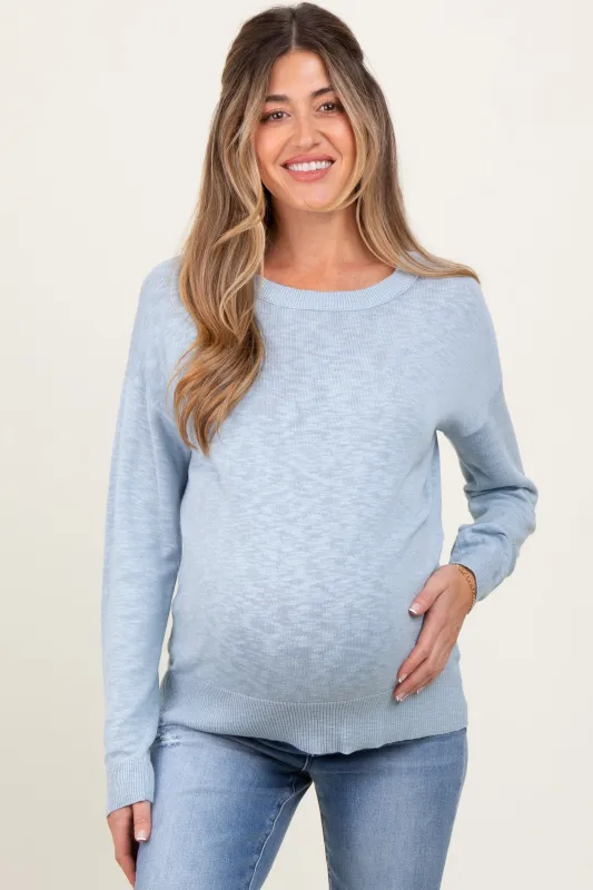 Light Blue Oversized Slub Knit Maternity Sweater sold by Pinkblush