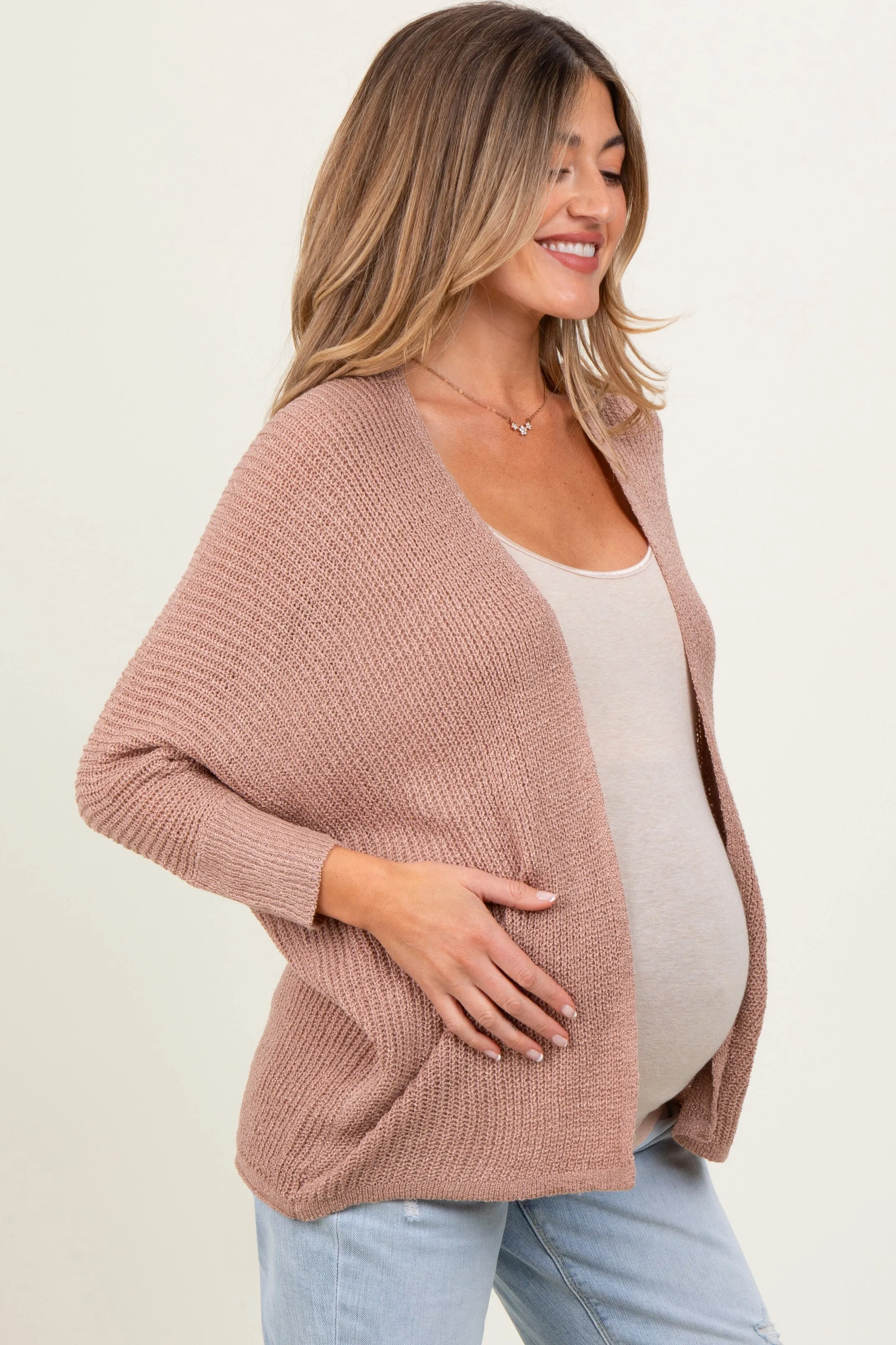 Mocha Knit Open Front Maternity Cardigan sold by Pinkblush product image thumbnail 3