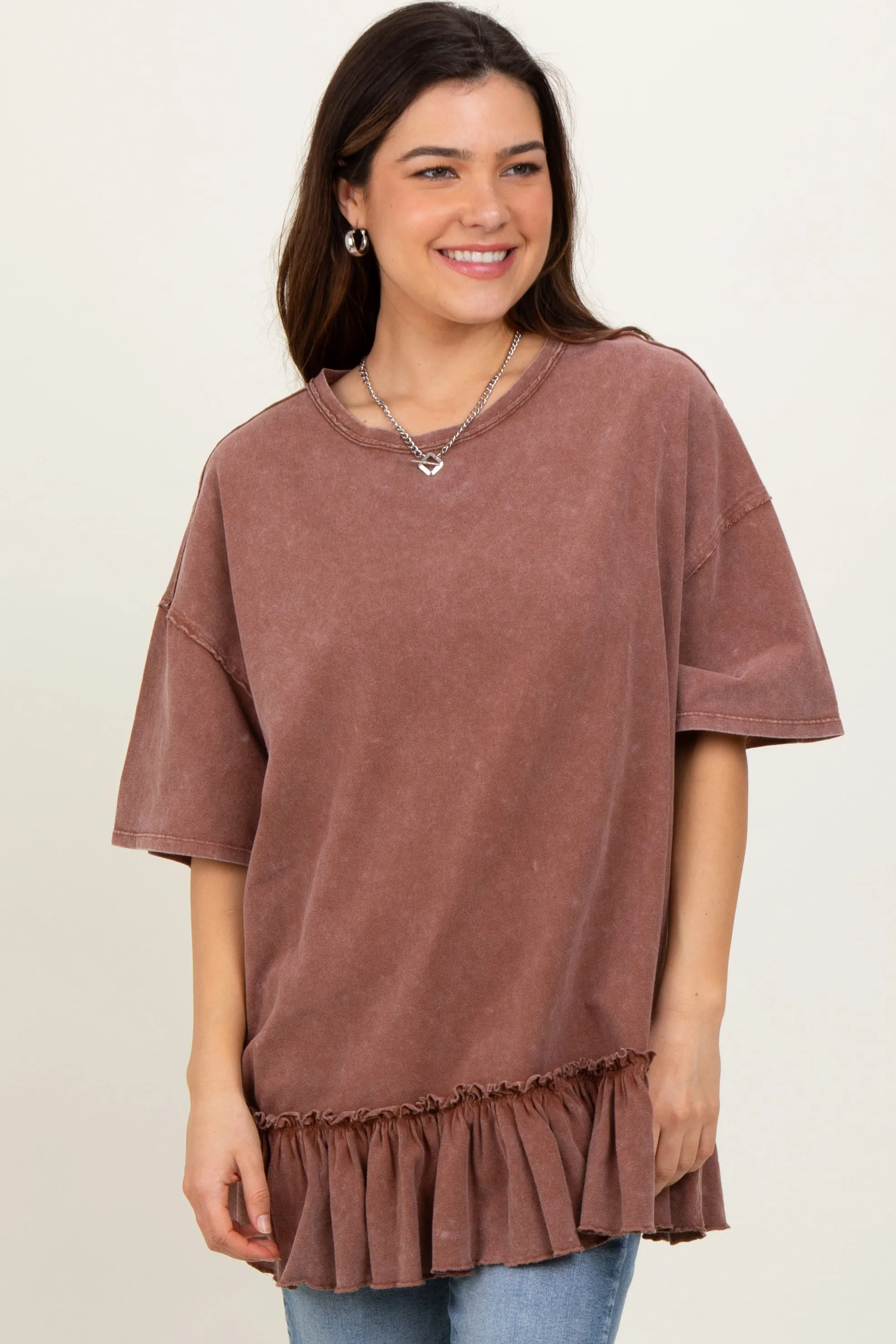 Rust Relaxed Ruffled Tunic Top sold by Pinkblush