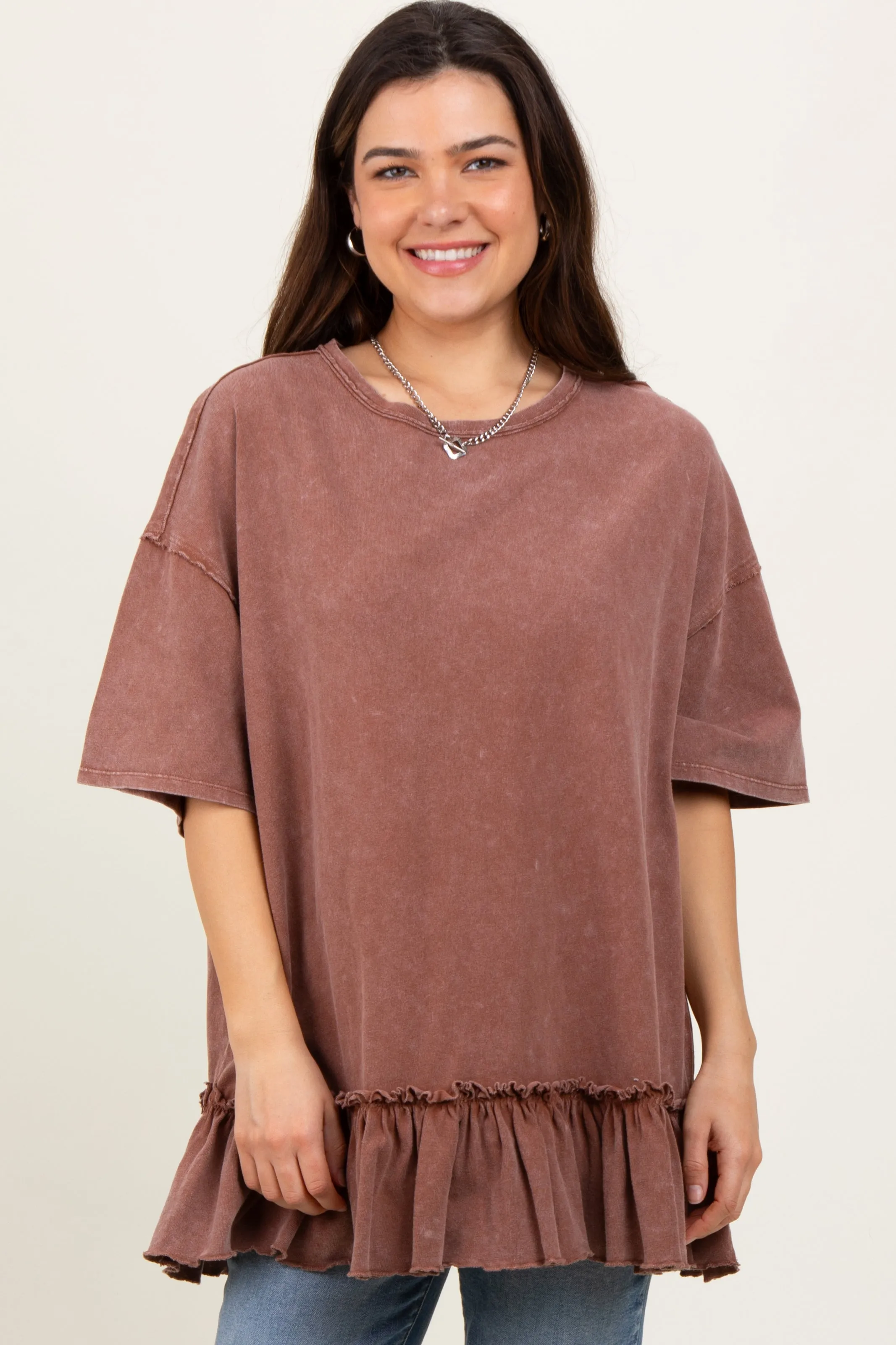 Rust Relaxed Ruffled Tunic Top sold by Pinkblush product image thumbnail 2