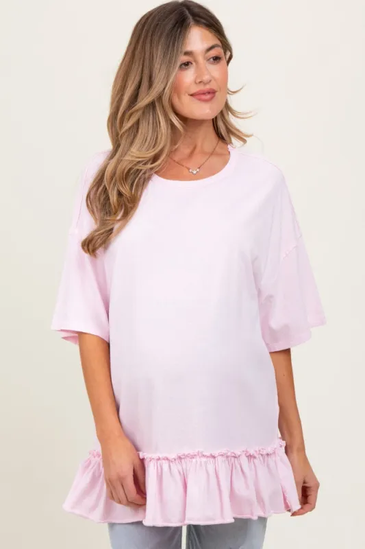 Light Pink Relaxed Ruffled Tunic Maternity Top sold by Pinkblush