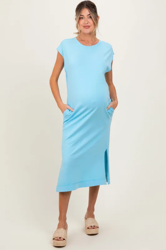 Aqua Casual Sleeveless Pocketed Maternity Midi Dress sold by Pinkblush