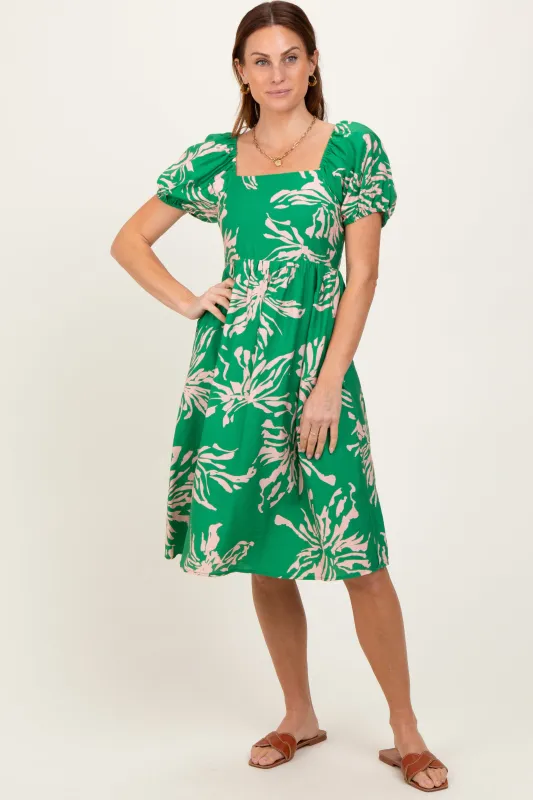 Green Floral Square Neck Short Sleeve Dress sold by Pinkblush