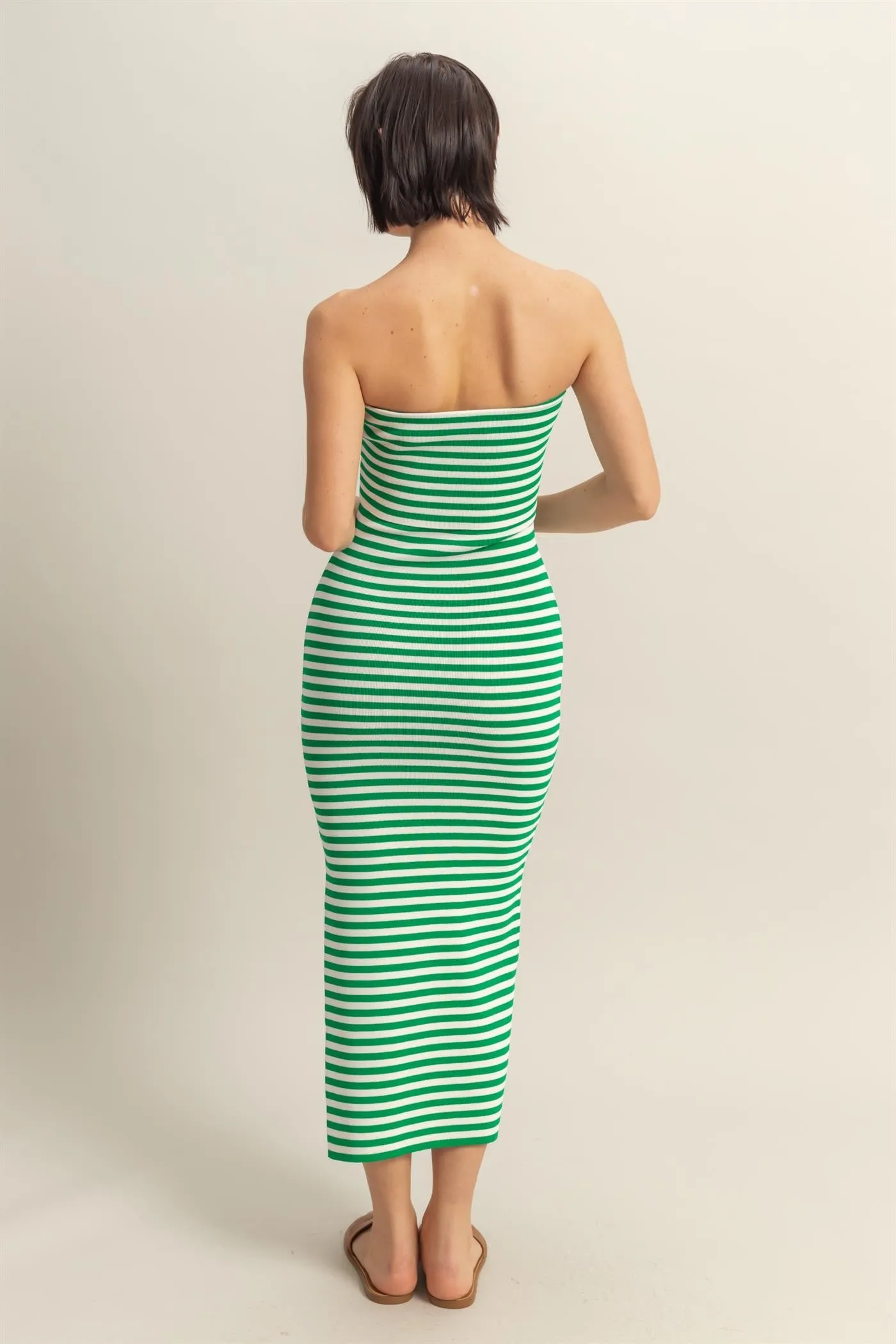 Green/White Striped Strapless Fitted Maxi Dress sold by Pinkblush product image thumbnail 4
