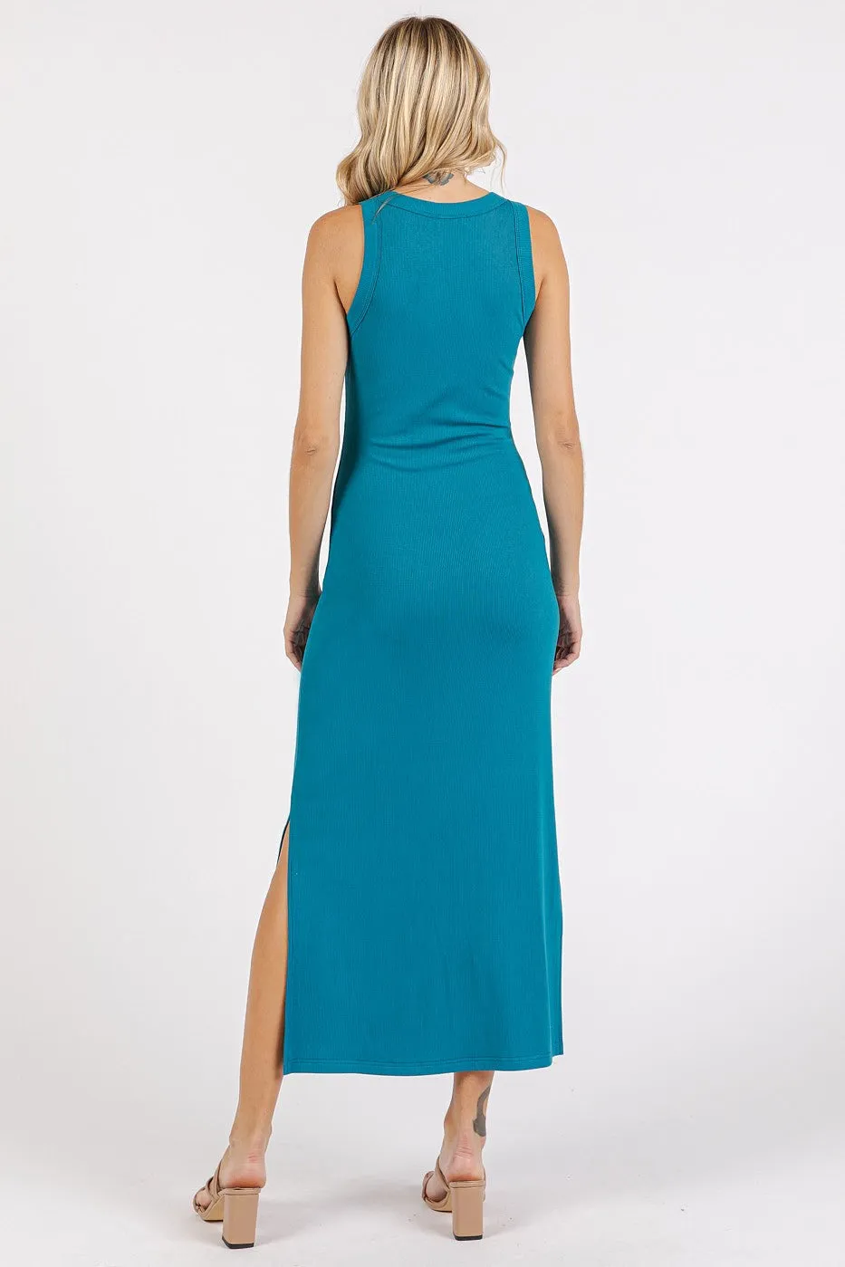 Teal Ribbed Side Slit Tank Dress sold by Pinkblush product image thumbnail 3