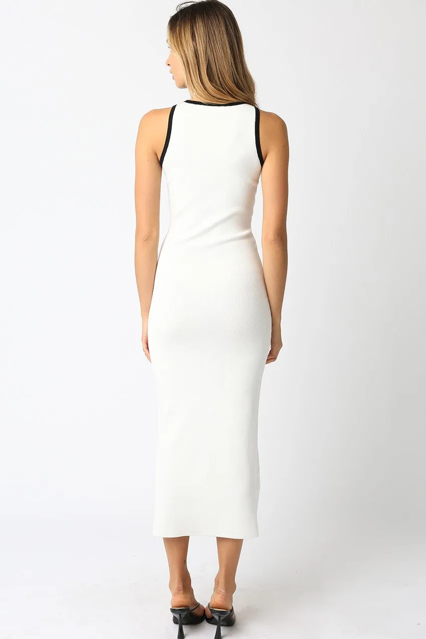 White Knit Contrast Trim Midi Dress sold by Pinkblush product image thumbnail 4