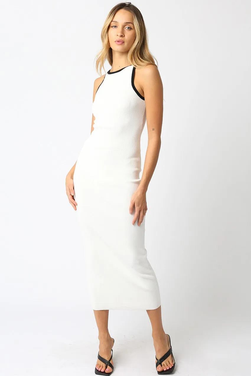 White Knit Contrast Trim Midi Dress sold by Pinkblush