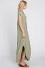Light Olive Round Hem Side Slit Maxi Dress sold by Pinkblush