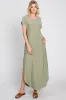 Light Olive Round Hem Side Slit Maxi Dress sold by Pinkblush