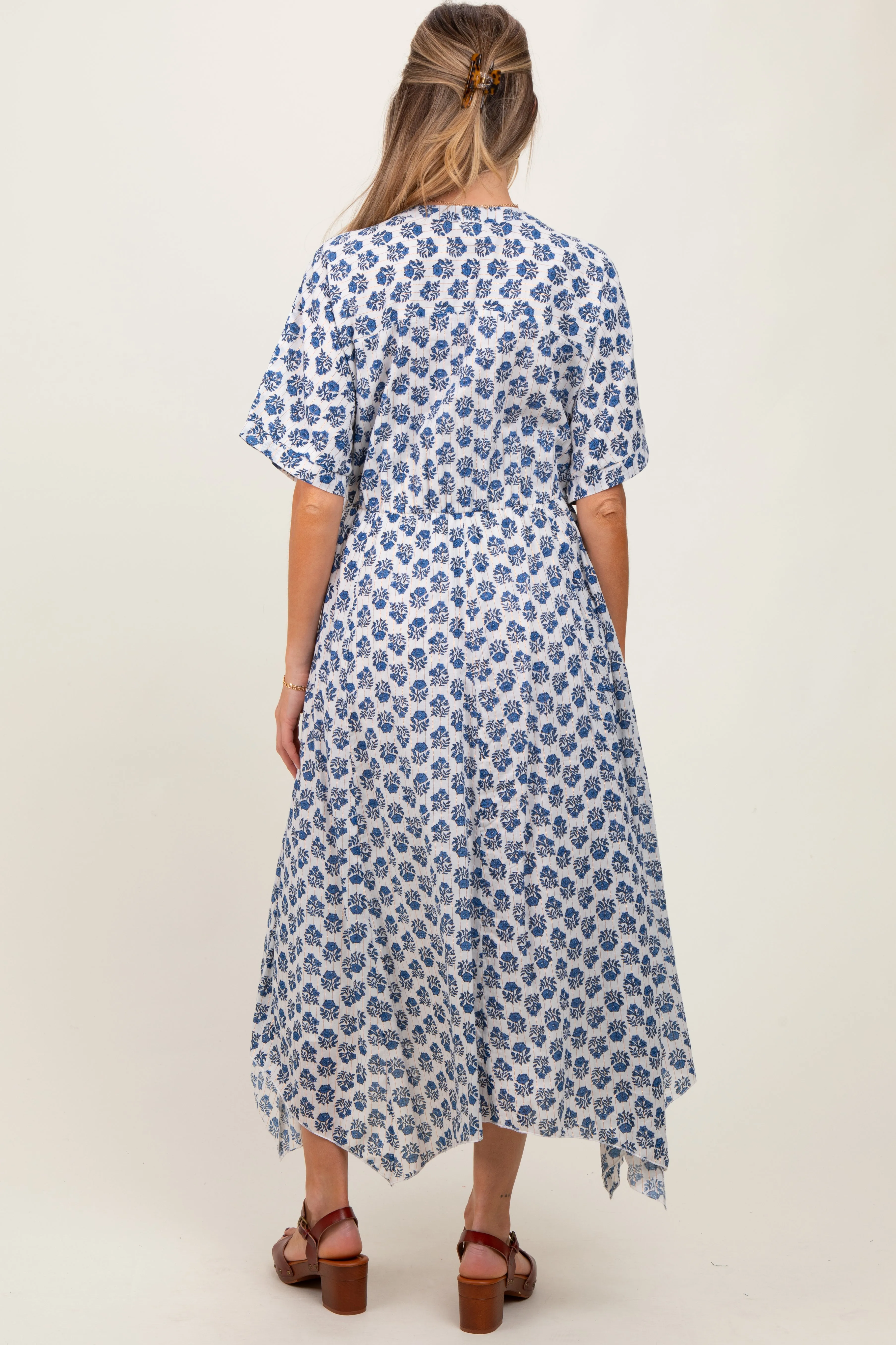Navy Floral Deep V-Neck Handkerchief Hem Maternity Maxi Dress sold by Pinkblush product image thumbnail 3