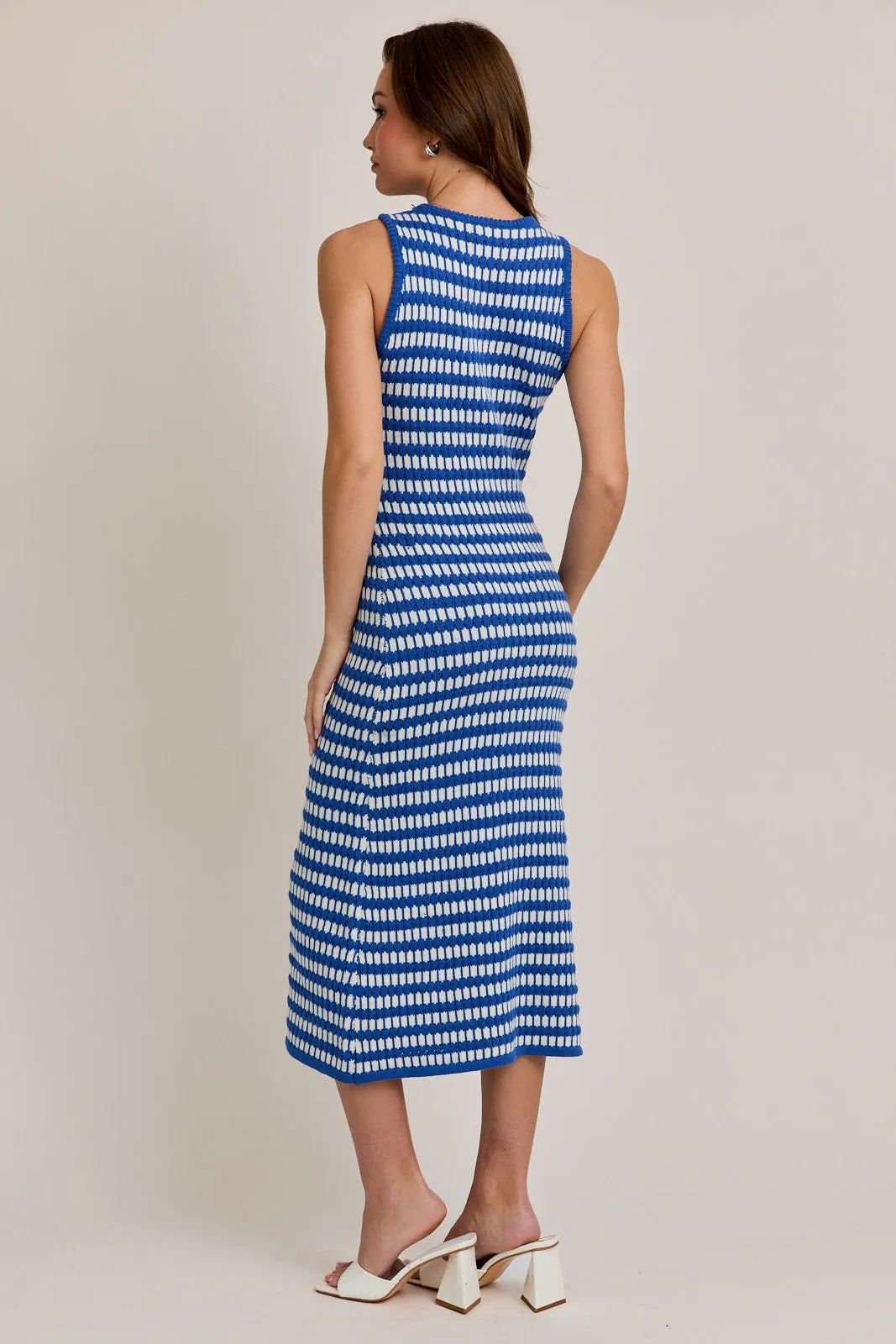 Blue-White Stripe Sleeveless Round Neck Knit Midi Dress sold by Pinkblush product image thumbnail 3