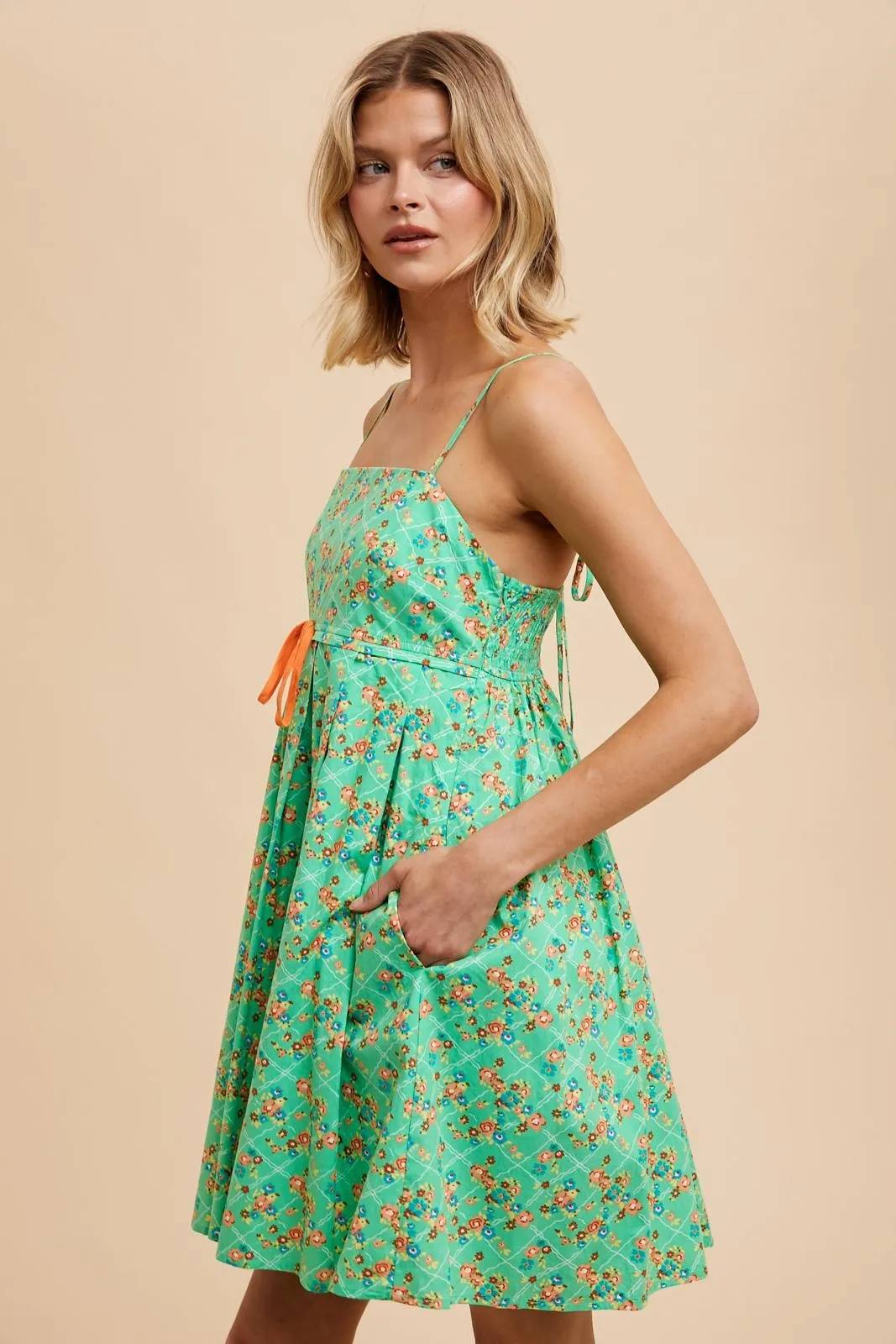 Green Floral Sleeveless Mini Dress sold by Pinkblush product image thumbnail 4