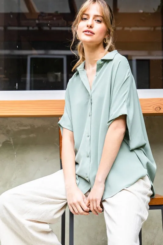 Sage Solid Collared Button-Up Top sold by Pinkblush product image thumbnail 2