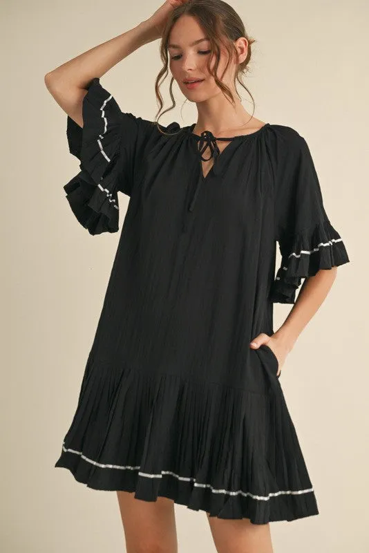 Black Solid Short Sleeve Pocketed Dress sold by Pinkblush