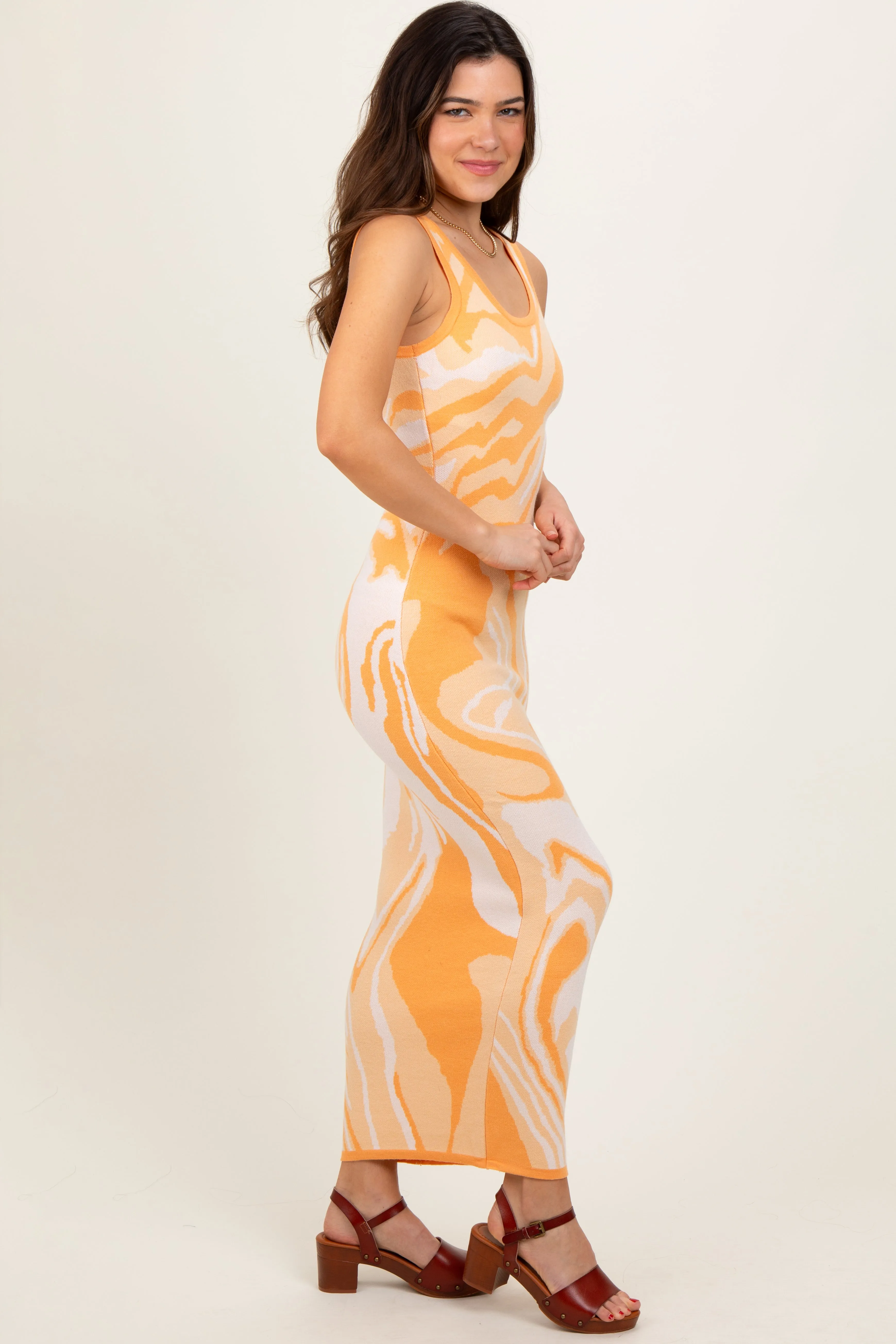 Yellow Abstract Print Knit Fitted Midi Dress sold by Pinkblush product image thumbnail 3