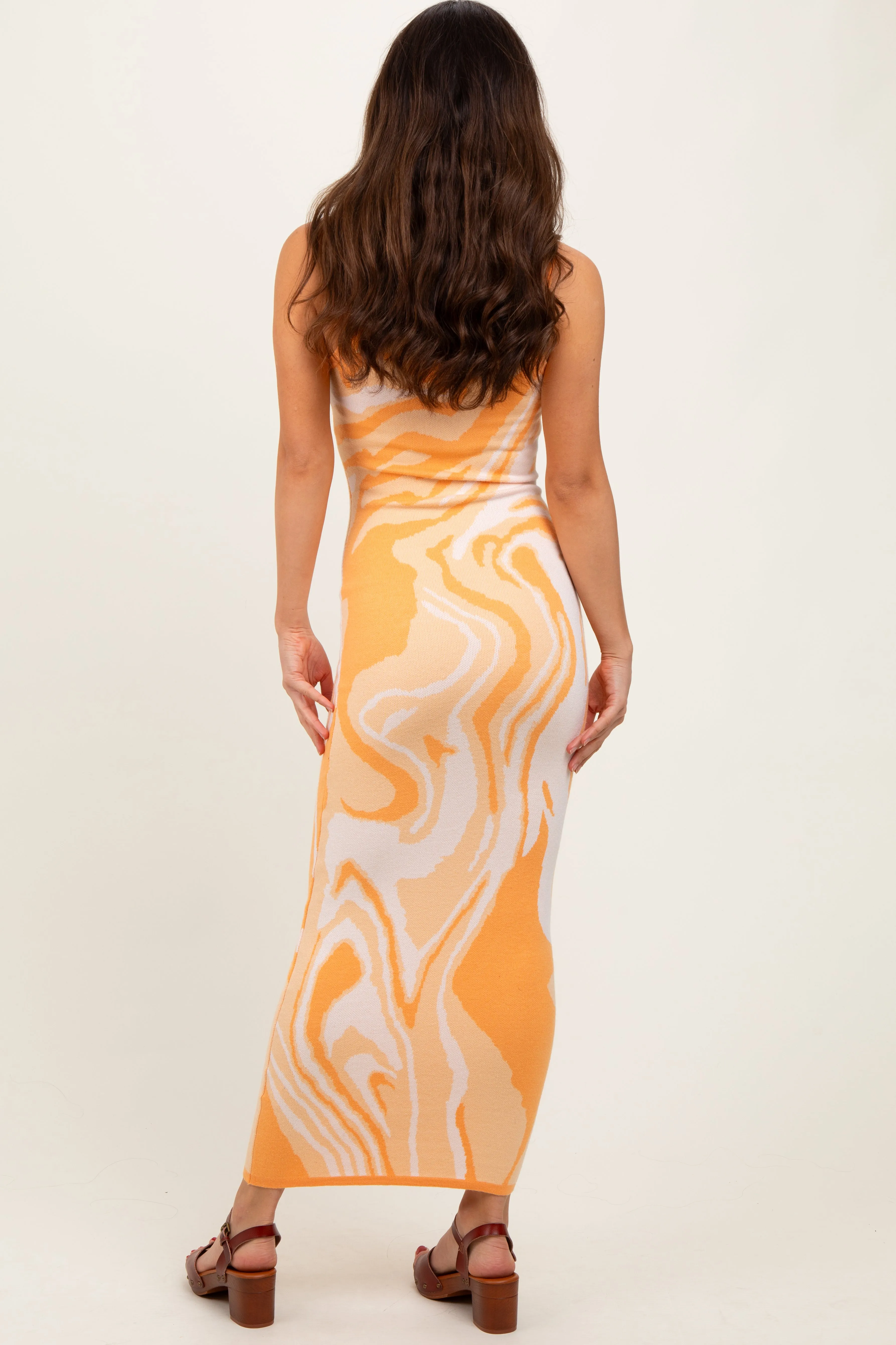 Yellow Abstract Print Knit Fitted Midi Dress sold by Pinkblush product image thumbnail 4