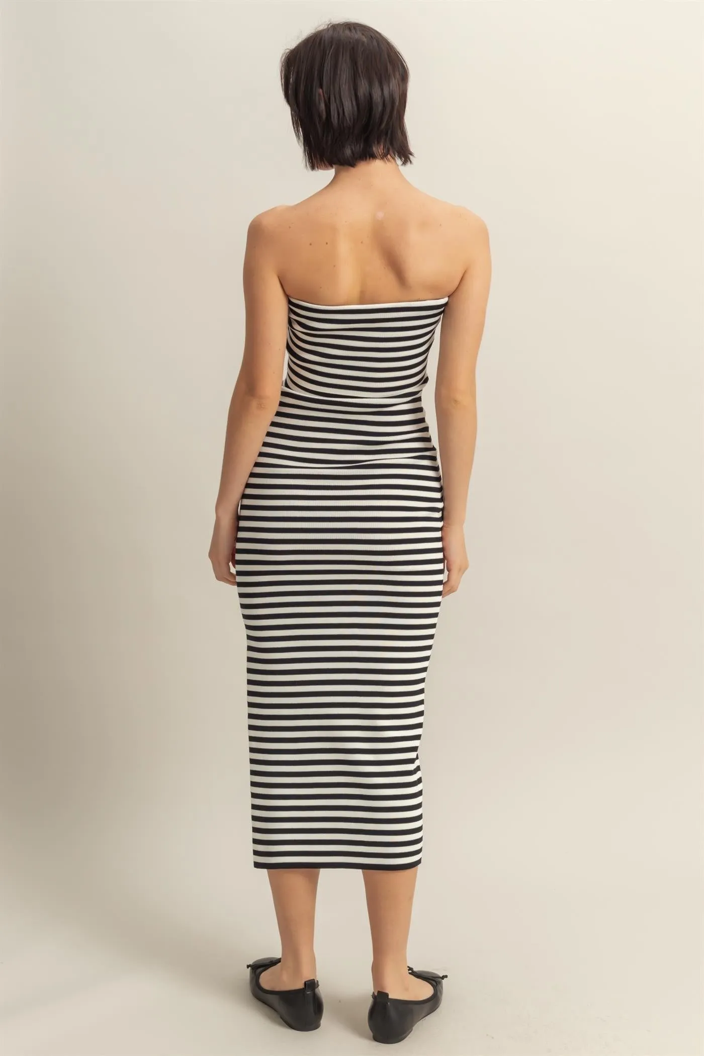 Black/White Striped Strapless Fitted Maxi Dress sold by Pinkblush product image thumbnail 4