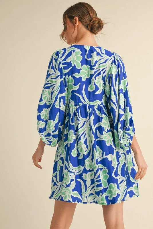 Royal Blue Print 3/4 Balloon Sleeve Dress sold by Pinkblush product image thumbnail 2