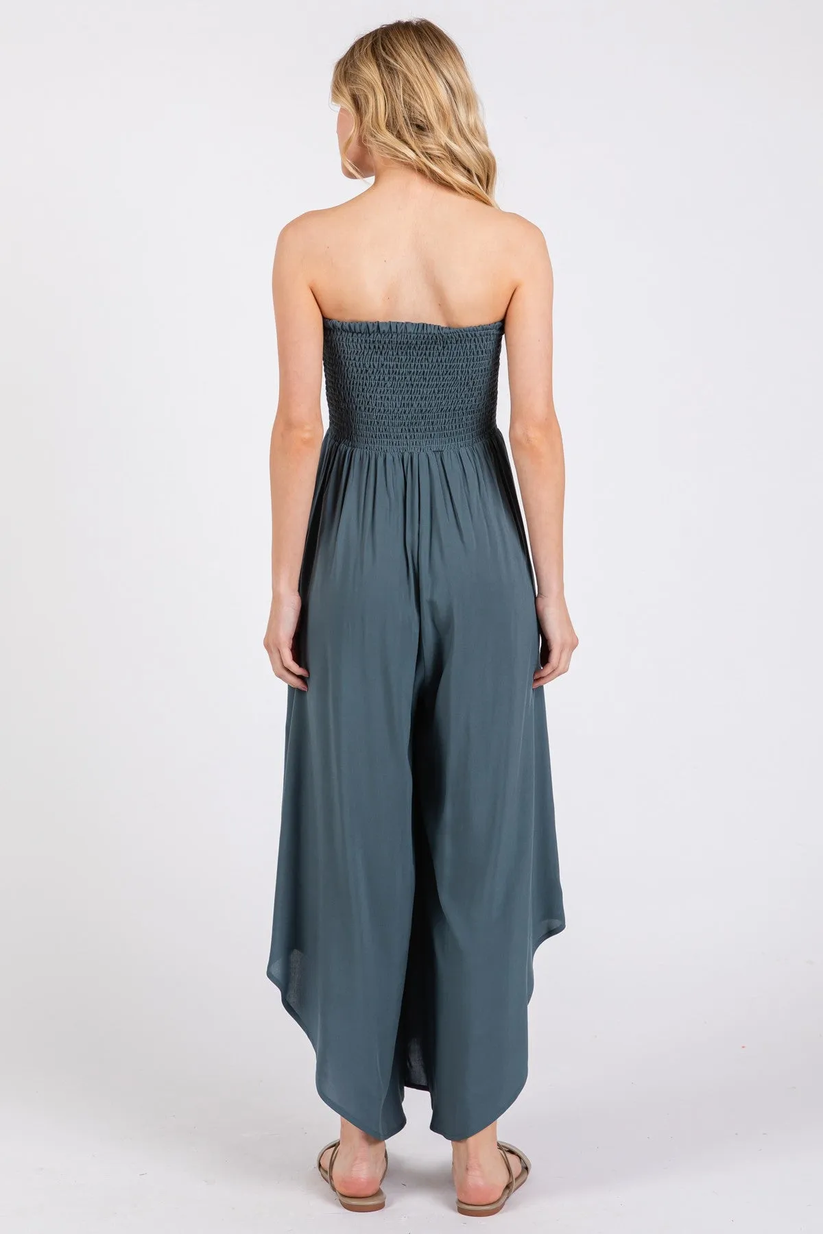 Dark Teal Strapless Smocked Tulip Leg Jumpsuit sold by Pinkblush product image thumbnail 4