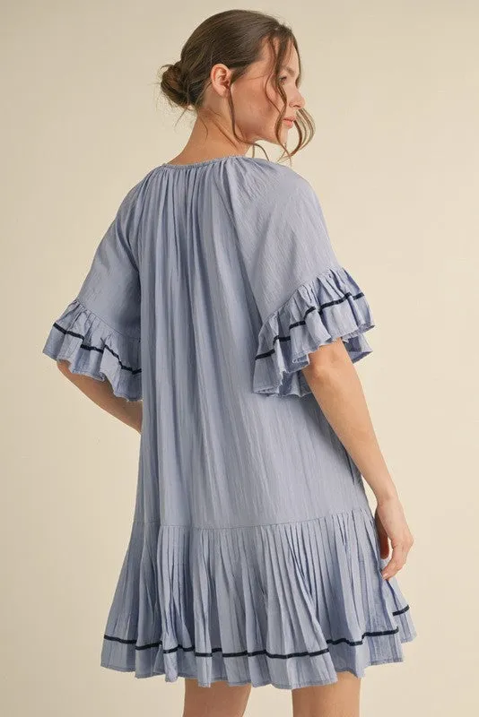 Light Blue Solid Short Sleeve Pocketed Dress sold by Pinkblush product image thumbnail 2