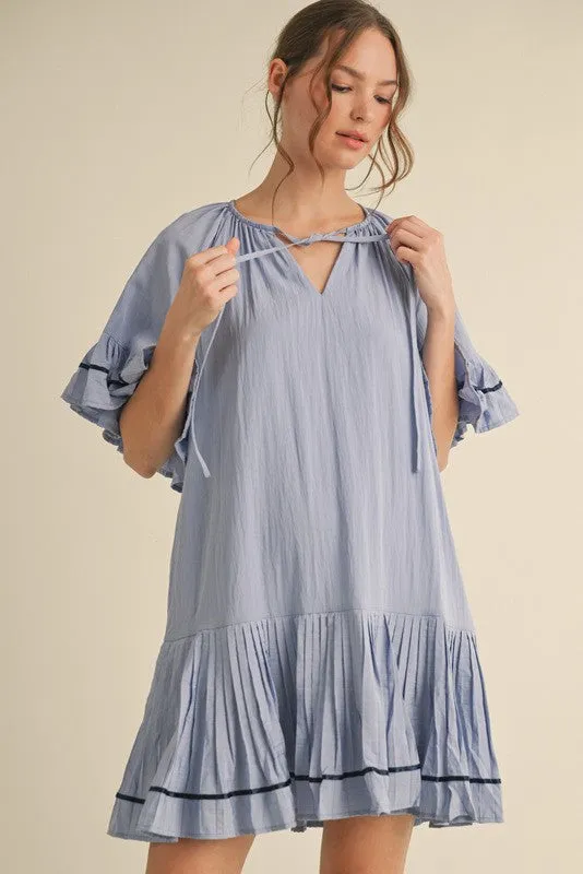 Light Blue Solid Short Sleeve Pocketed Dress sold by Pinkblush