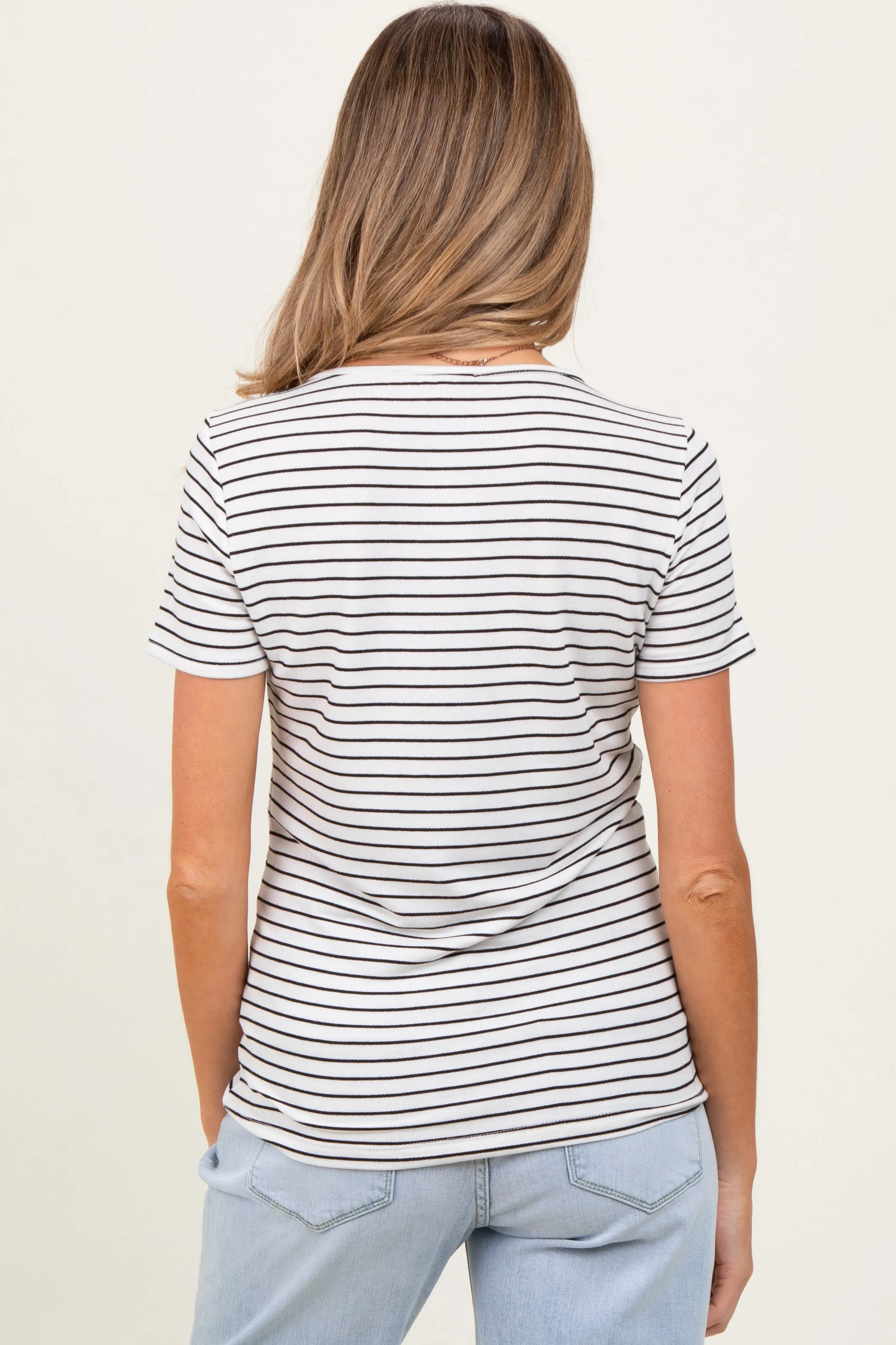 Ivory Pinstripe Shoulder Button Detail Maternity Top sold by Pinkblush product image thumbnail 4