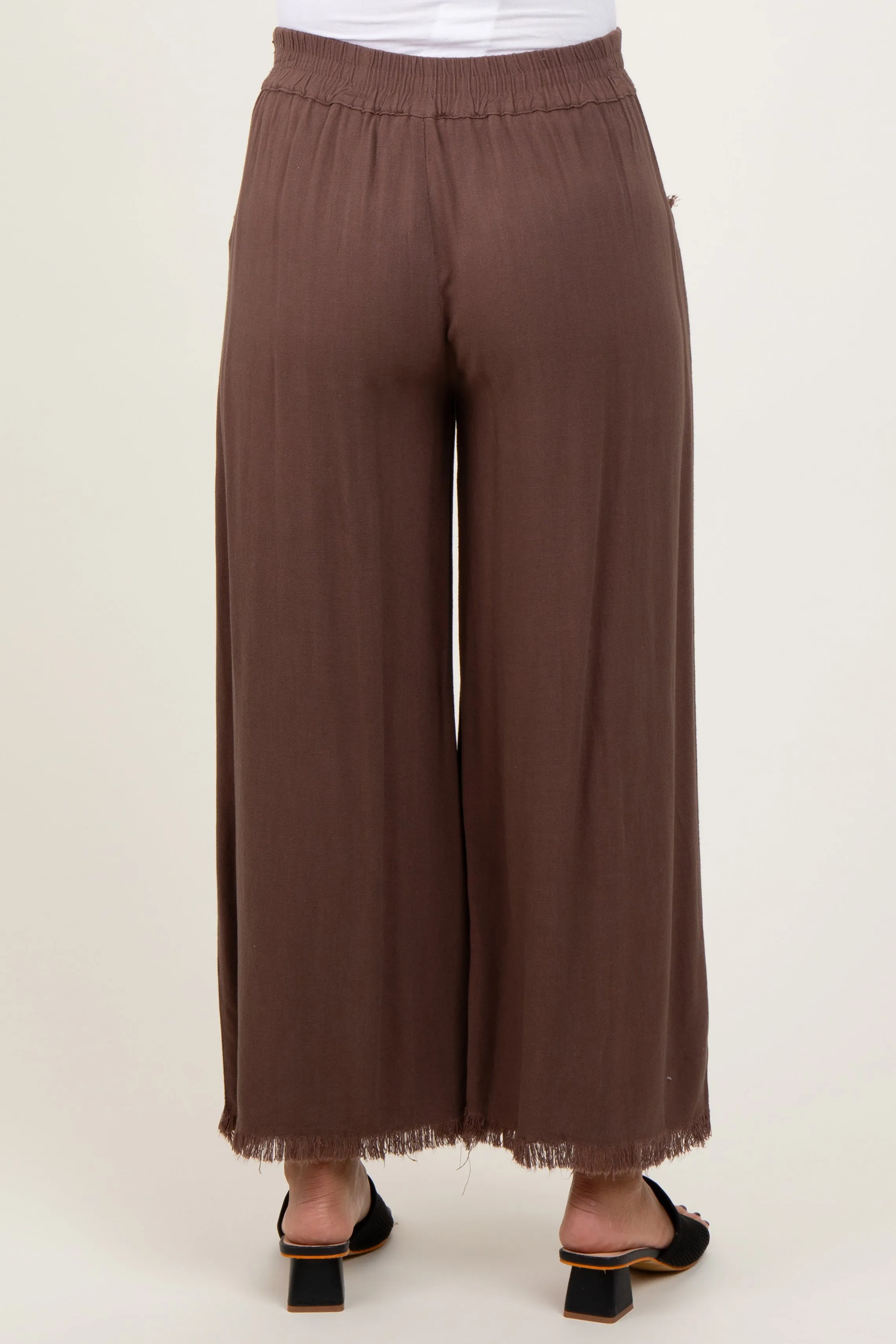 Brown Linen Frayed Hem Crop Maternity Pants sold by Pinkblush product image thumbnail 5