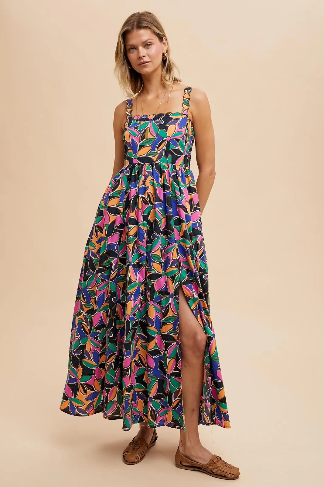 Multi Color Floral Bold Print Cotton Maternity Maxi Dress sold by Pinkblush product image thumbnail 4