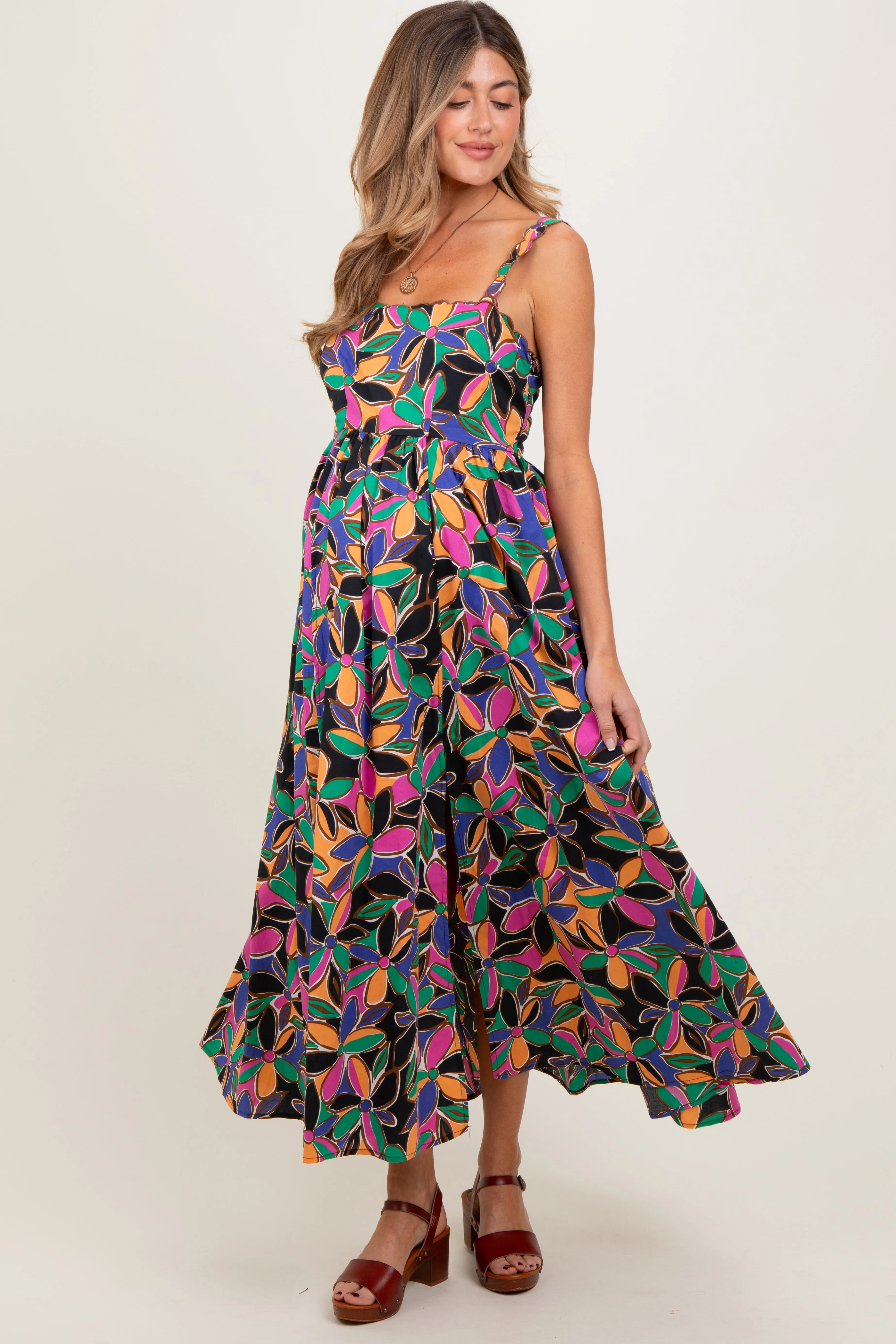 Multi Color Floral Bold Print Cotton Maternity Maxi Dress sold by Pinkblush