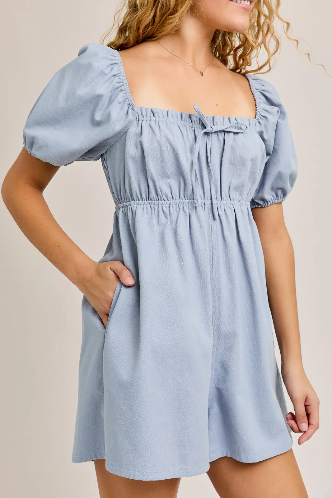 Light Blue Front Tie Romper sold by Pinkblush product image thumbnail 5