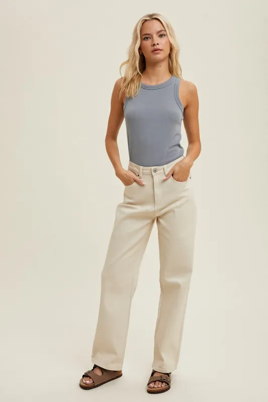 Grey Ribbed Basic Crew Neck Tank sold by Pinkblush