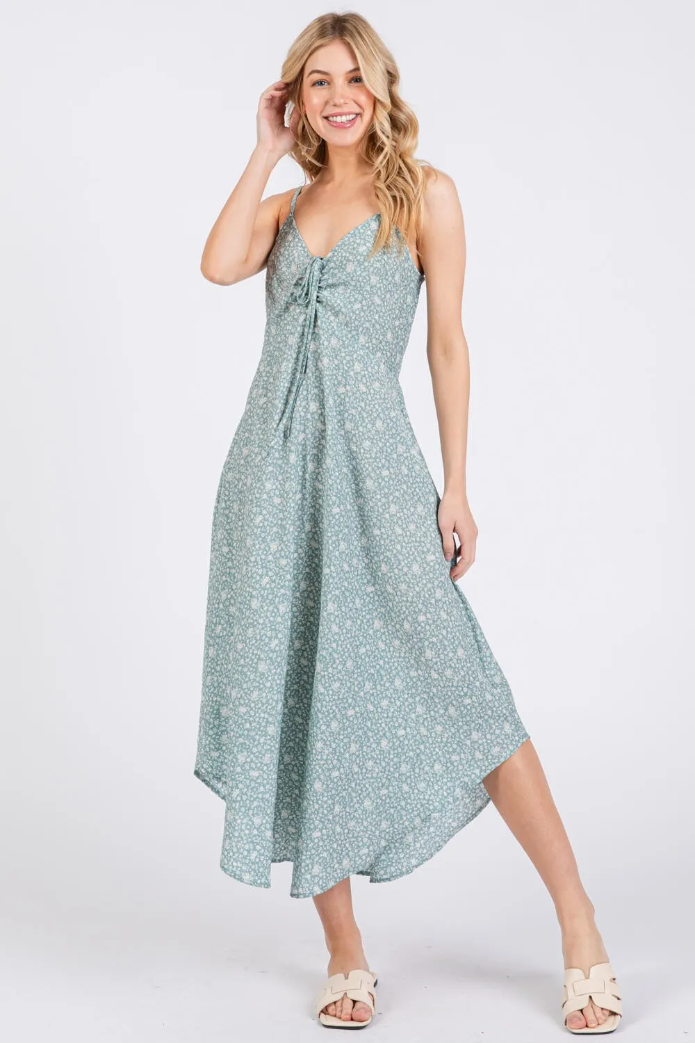Mint Floral Cinched Front Tie Midi Dress sold by Pinkblush product image thumbnail 2