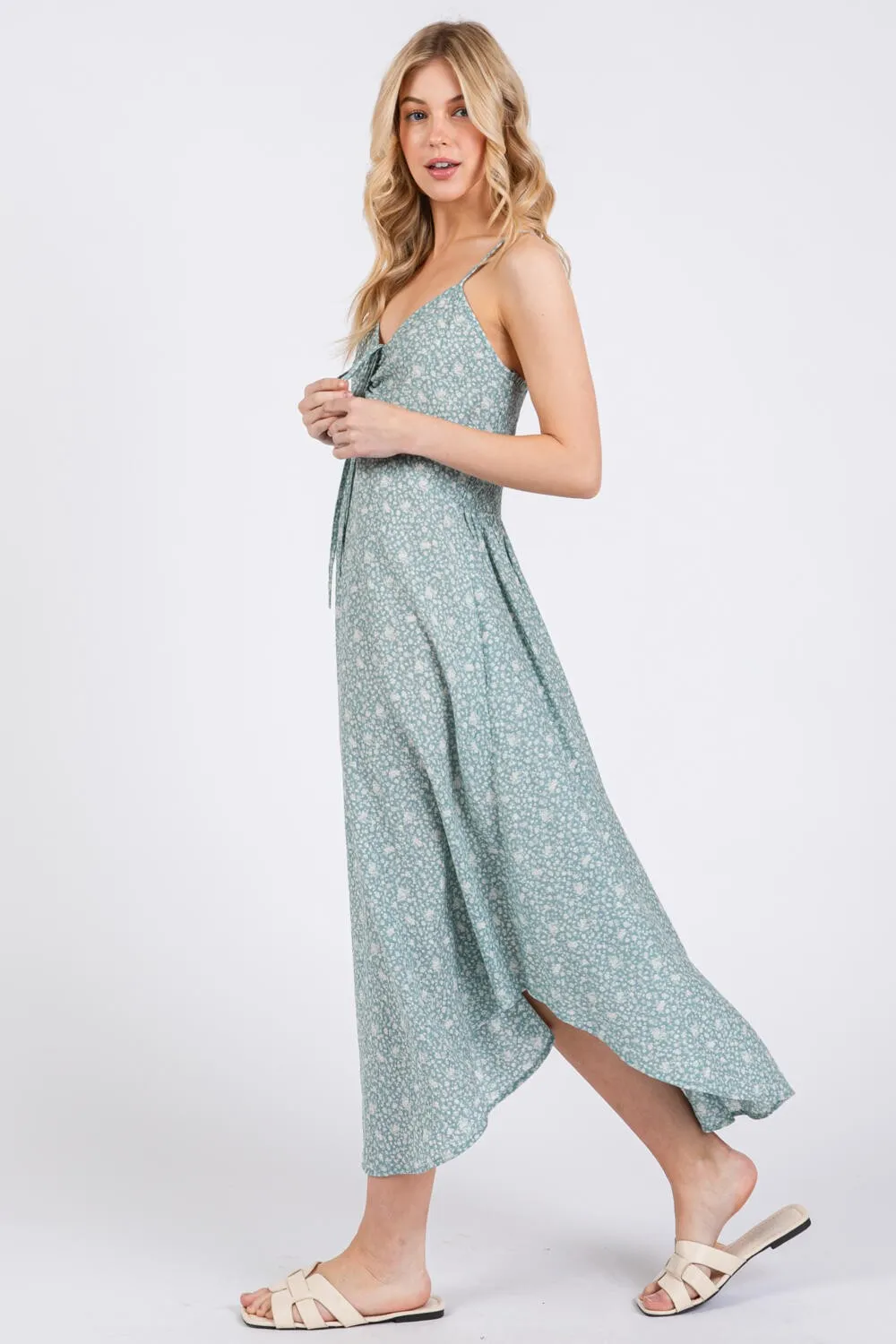 Mint Floral Cinched Front Tie Midi Dress sold by Pinkblush product image thumbnail 3