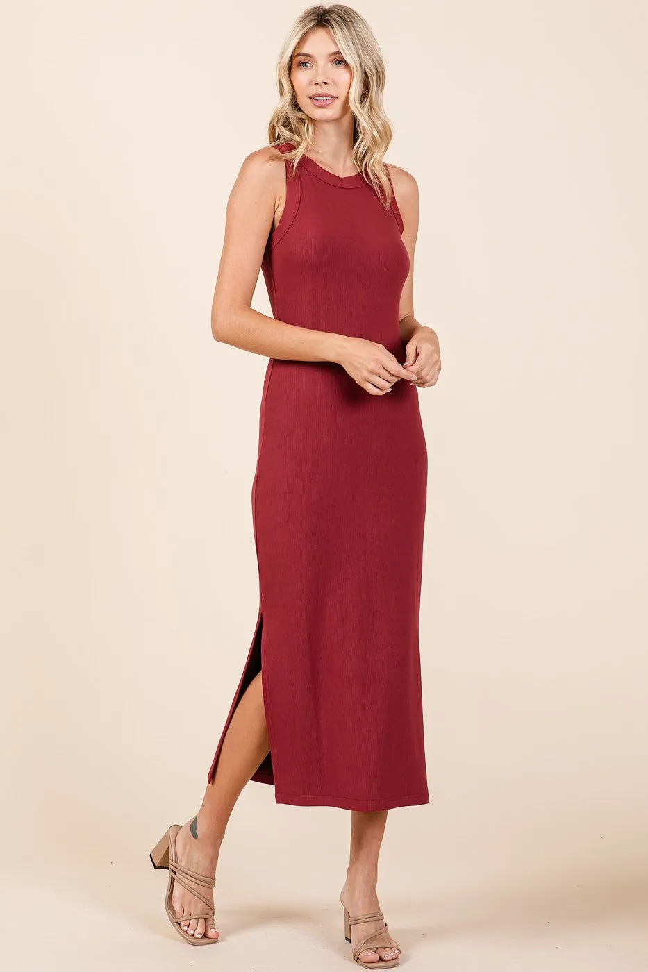 Burgundy Ribbed Side Slit Tank Dress sold by Pinkblush product image thumbnail 3