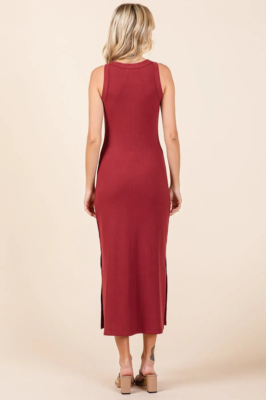 Burgundy Ribbed Side Slit Tank Dress sold by Pinkblush product image thumbnail 4