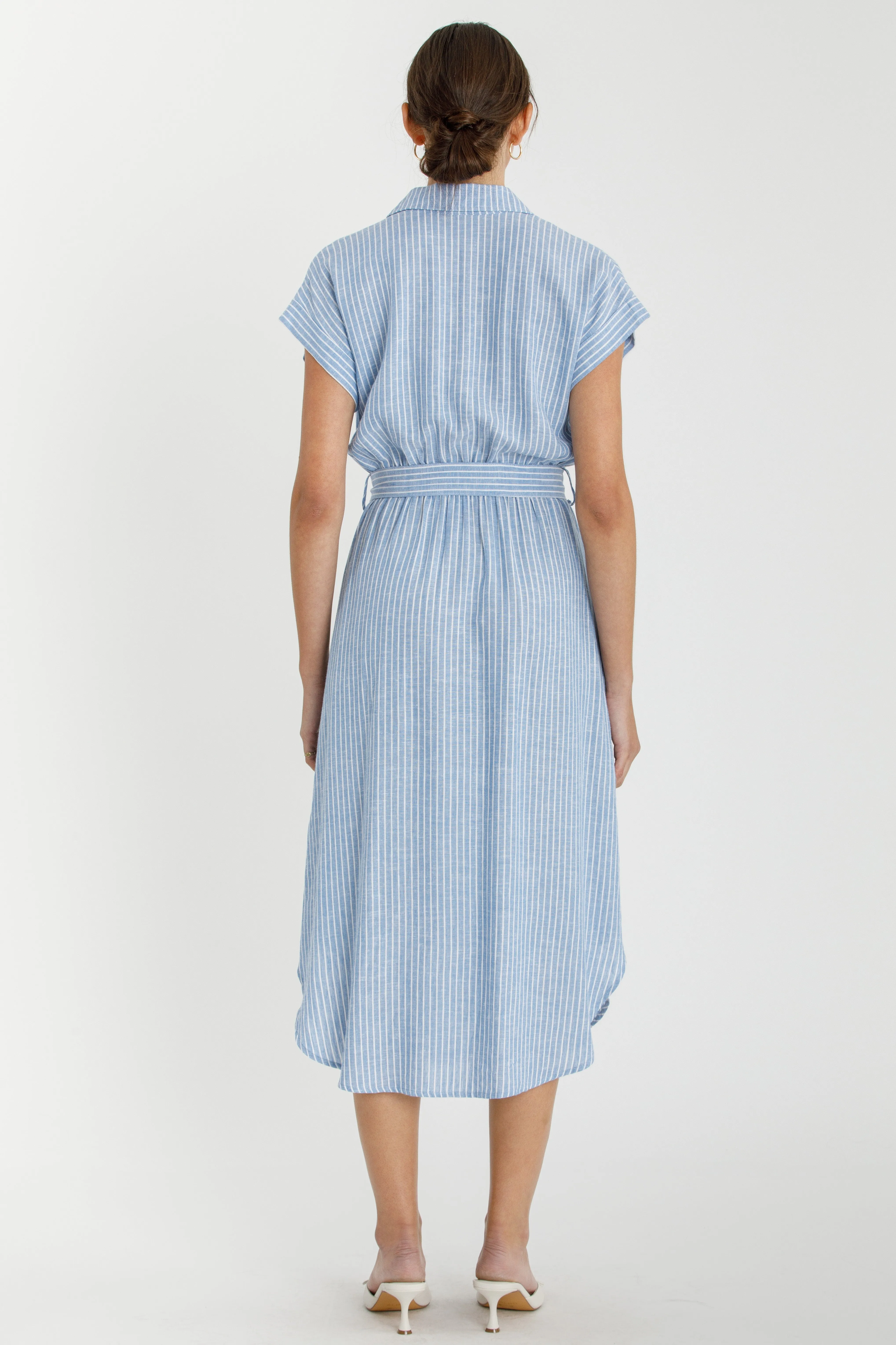 Blue Striped Sash Tie Midi Shirt Dress sold by Pinkblush