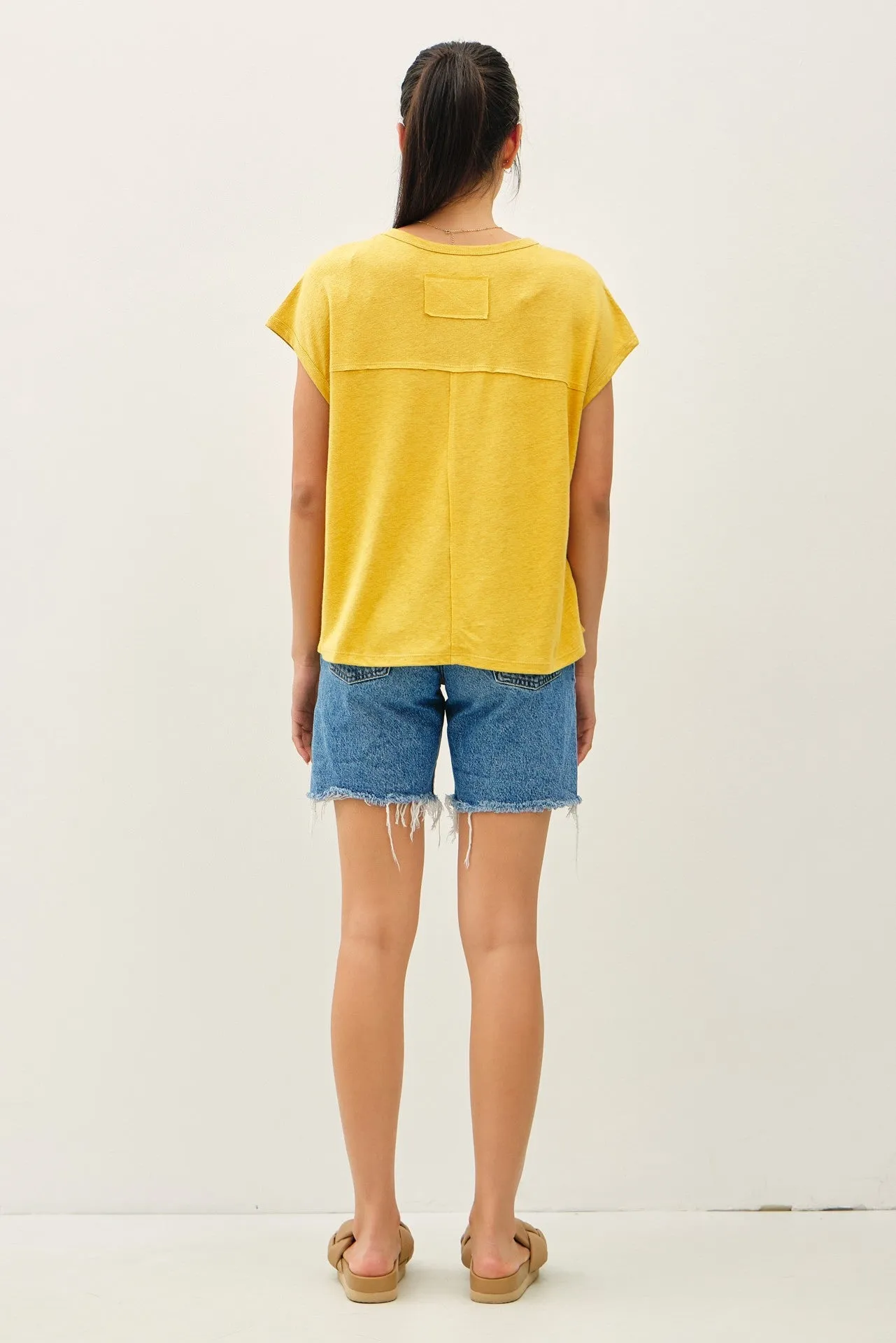Yellow Linen Blend Short Sleeve Tee sold by Pinkblush product image thumbnail 4