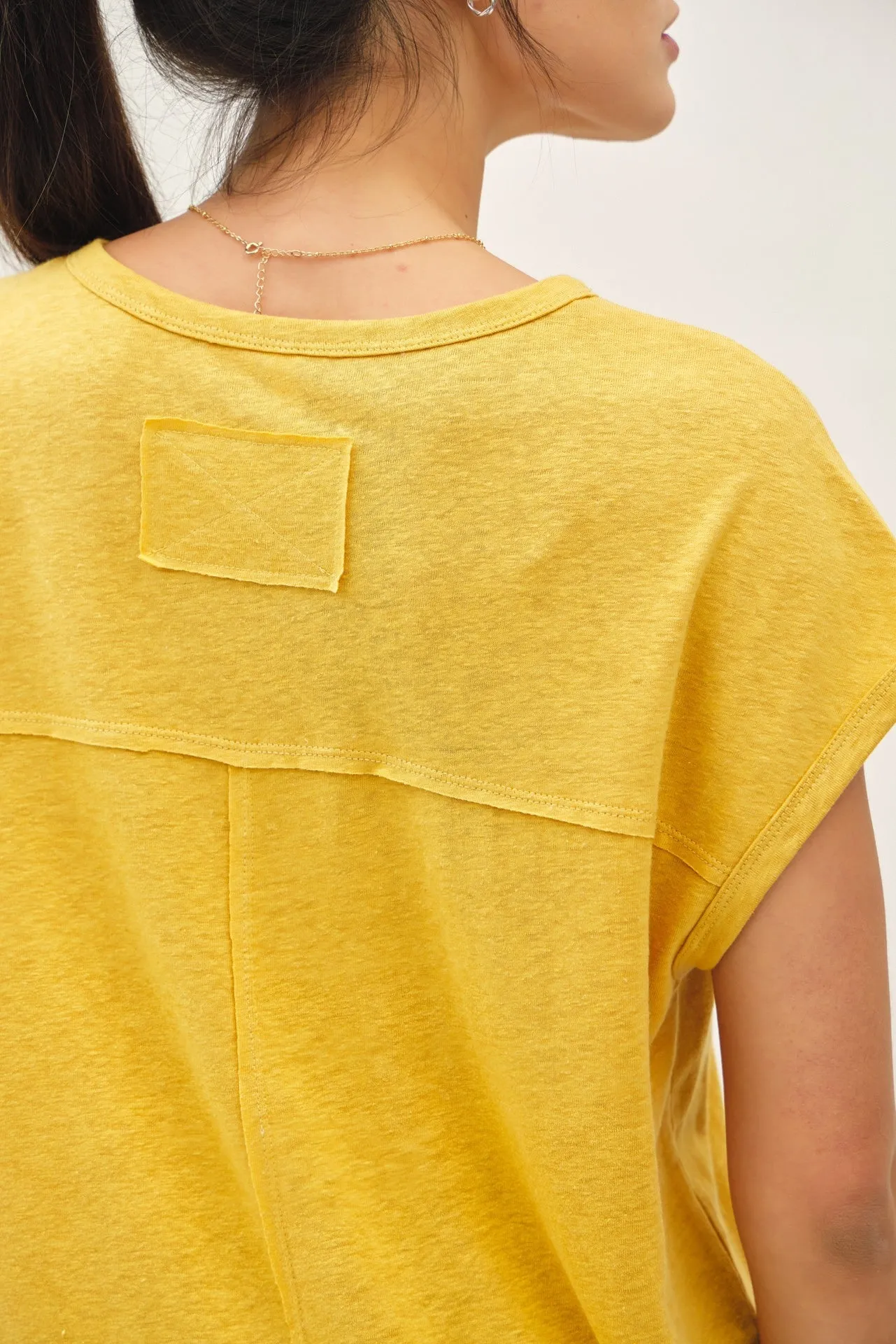 Yellow Linen Blend Short Sleeve Tee sold by Pinkblush product image thumbnail 5