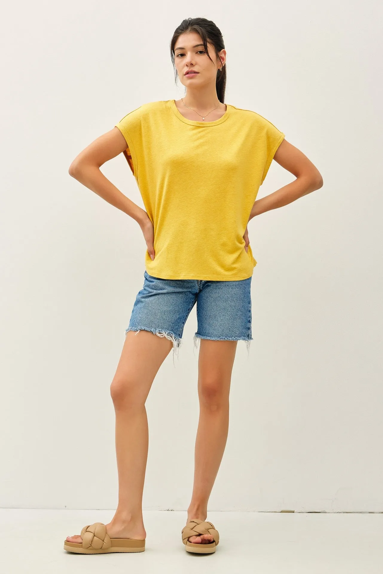 Yellow Linen Blend Short Sleeve Tee sold by Pinkblush product image thumbnail 2