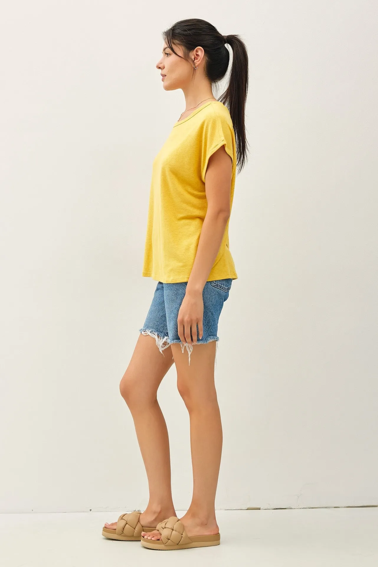 Yellow Linen Blend Short Sleeve Tee sold by Pinkblush product image thumbnail 3