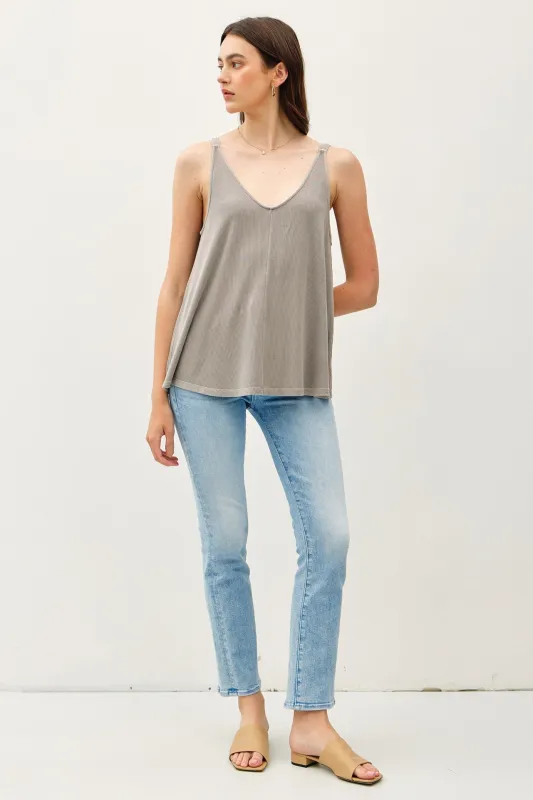Grey Ribbed V-Neck Flowy Tank sold by Pinkblush