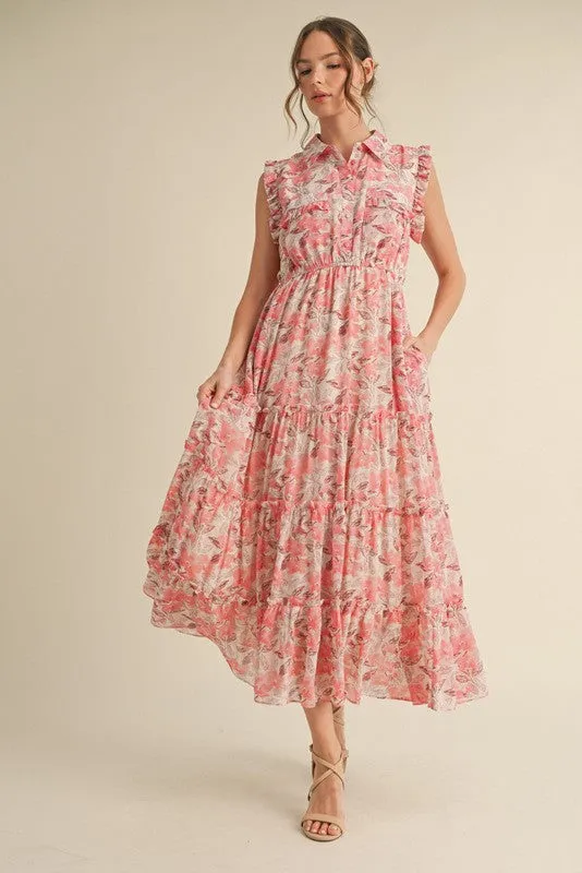 Pink Floral Print Chiffon Tiered Maxi Dress sold by Pinkblush product image thumbnail 2