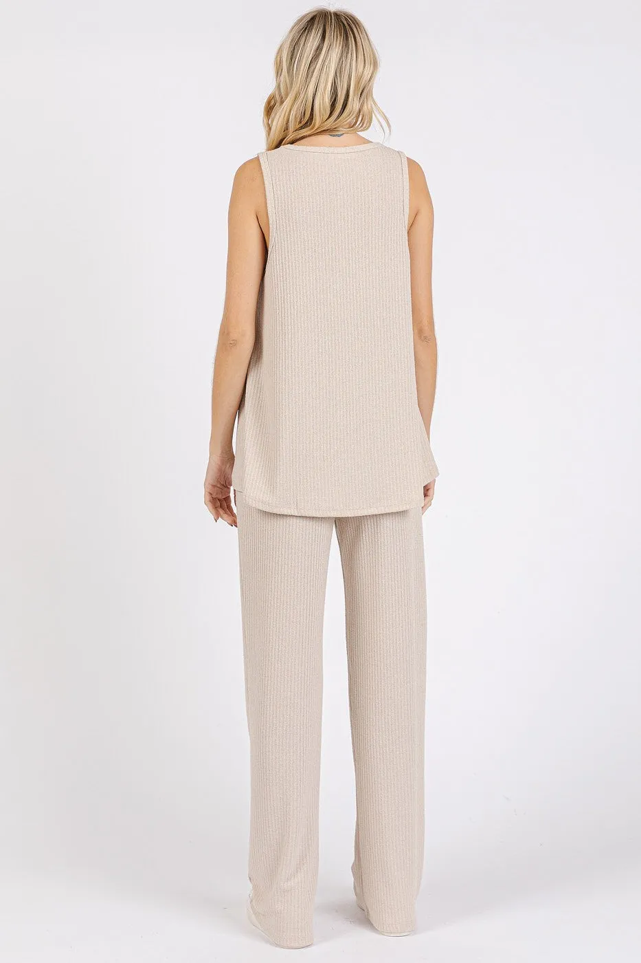 Cream Rib Knit Tank and Pant Set sold by Pinkblush product image thumbnail 3