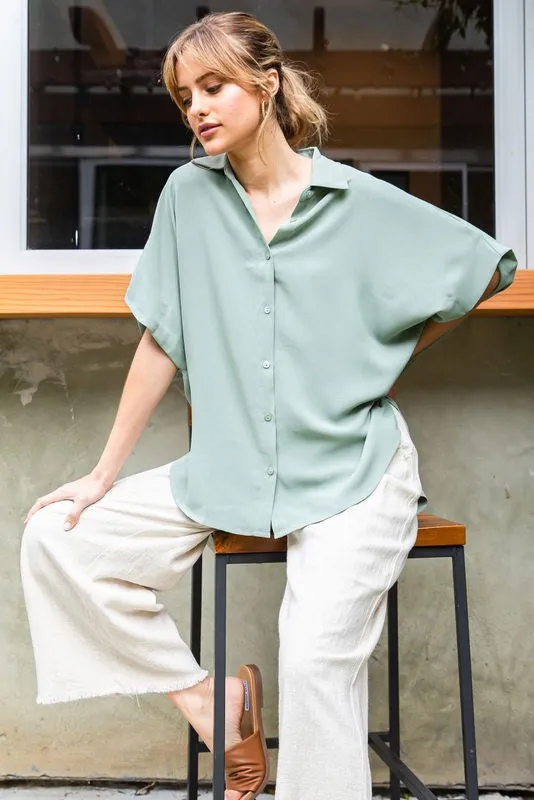 Sage Solid Collared Button-Up Top sold by Pinkblush product image thumbnail 3