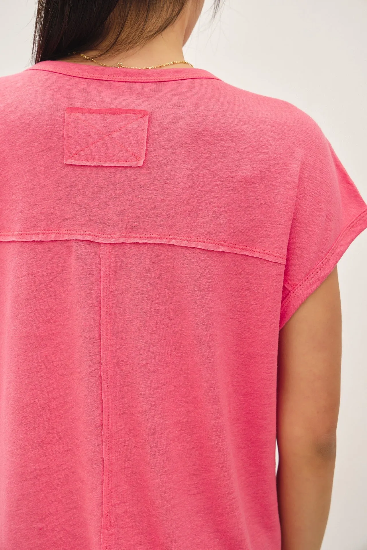 Fuchsia Linen Blend Short Sleeve Tee sold by Pinkblush product image thumbnail 5