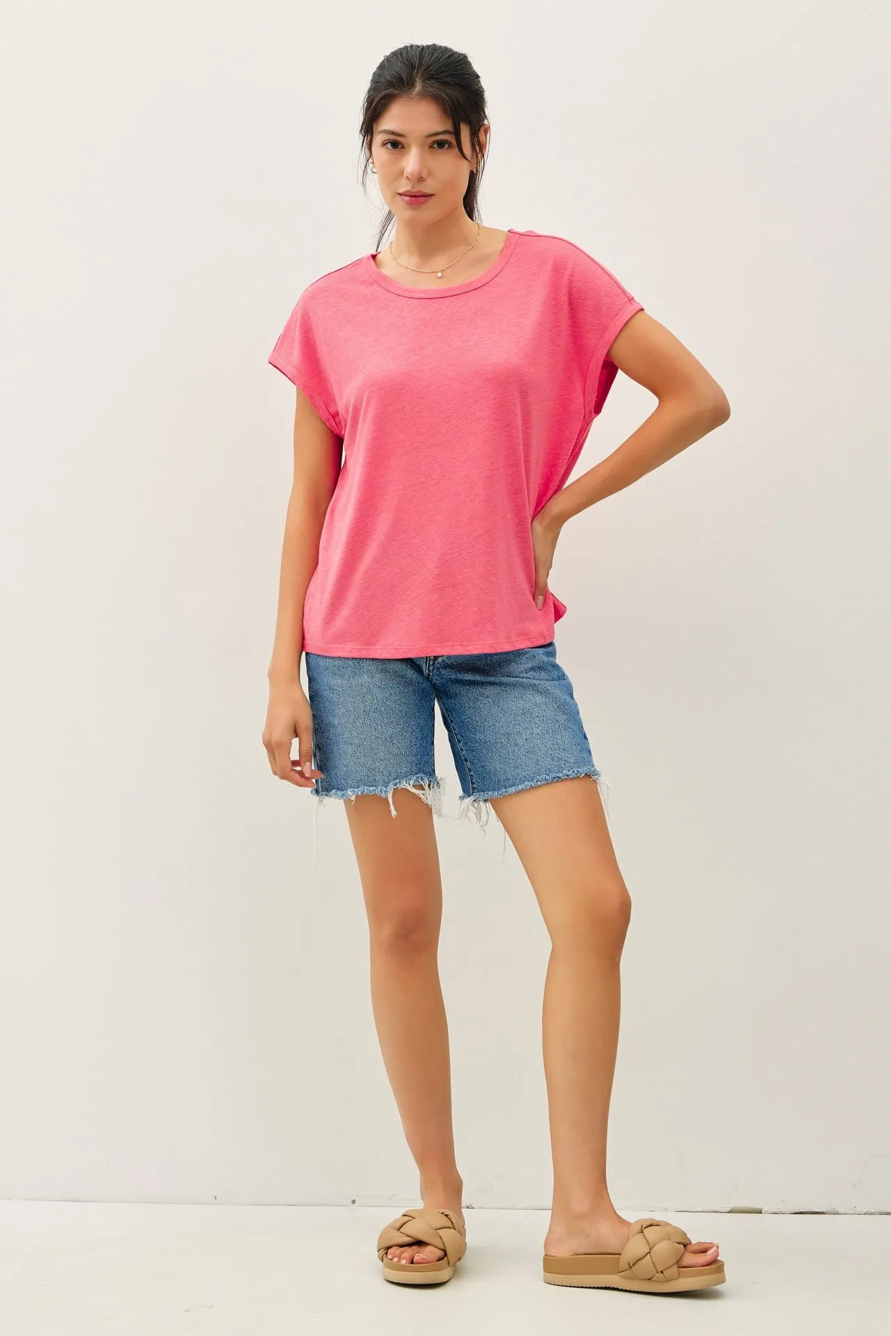 Fuchsia Linen Blend Short Sleeve Tee sold by Pinkblush product image thumbnail 2