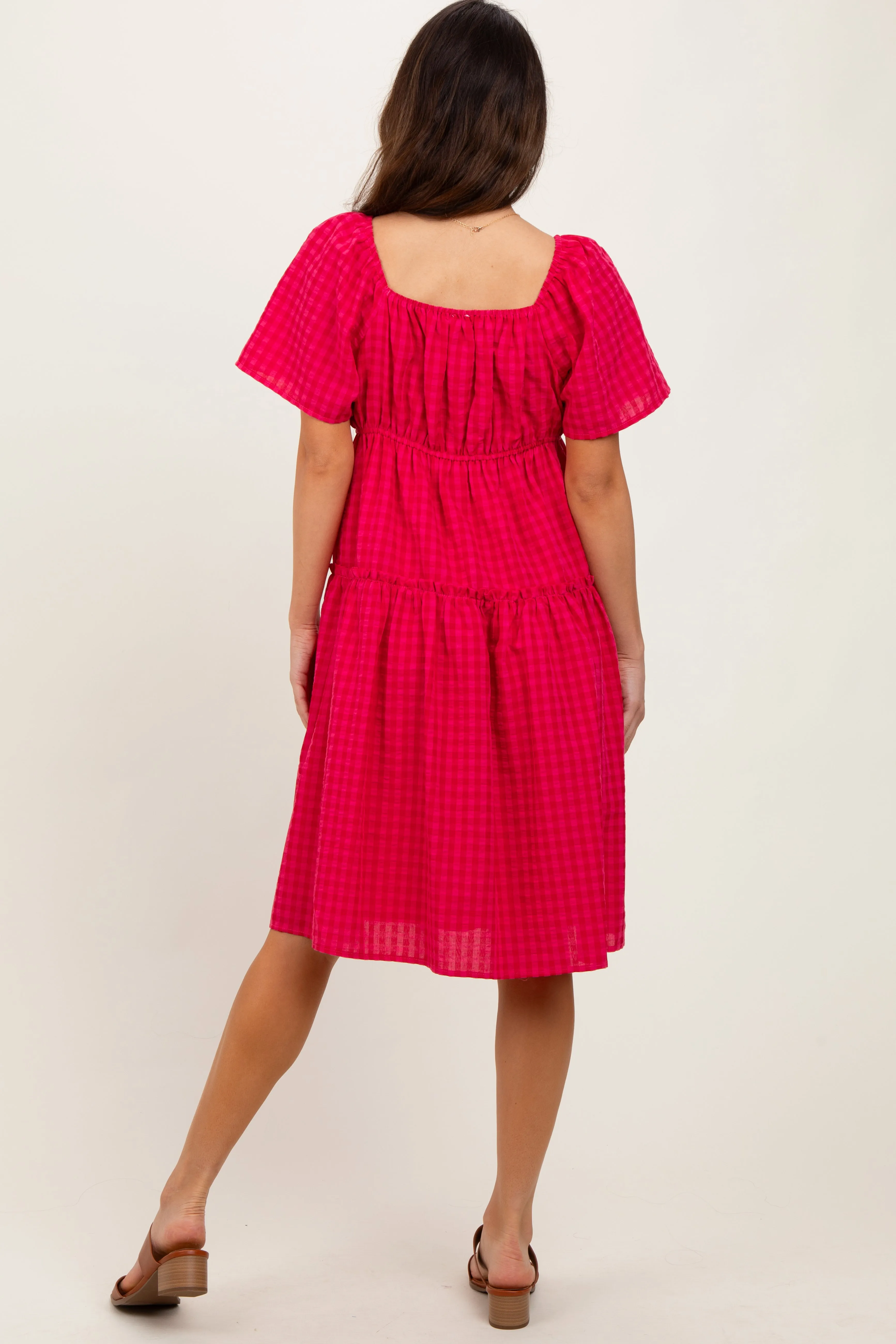 Fuchsia Gingham Short Sleeve Tiered Dress sold by Pinkblush product image thumbnail 4